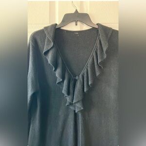 Black Ruffle Women's Sweater cardigan long medium cashmere blend whimsigoth